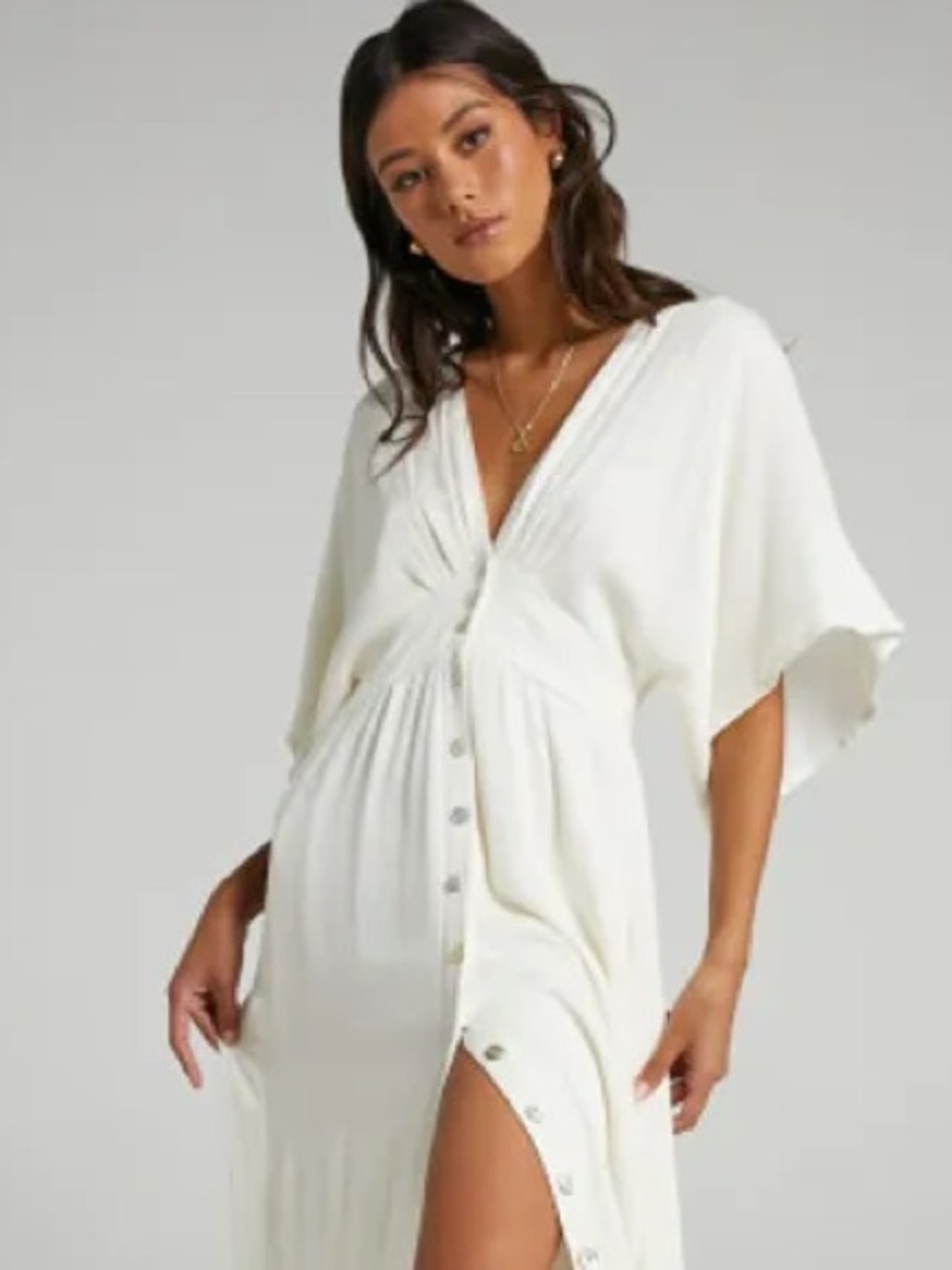 Showpo Cream Button-Front Midi Dress
